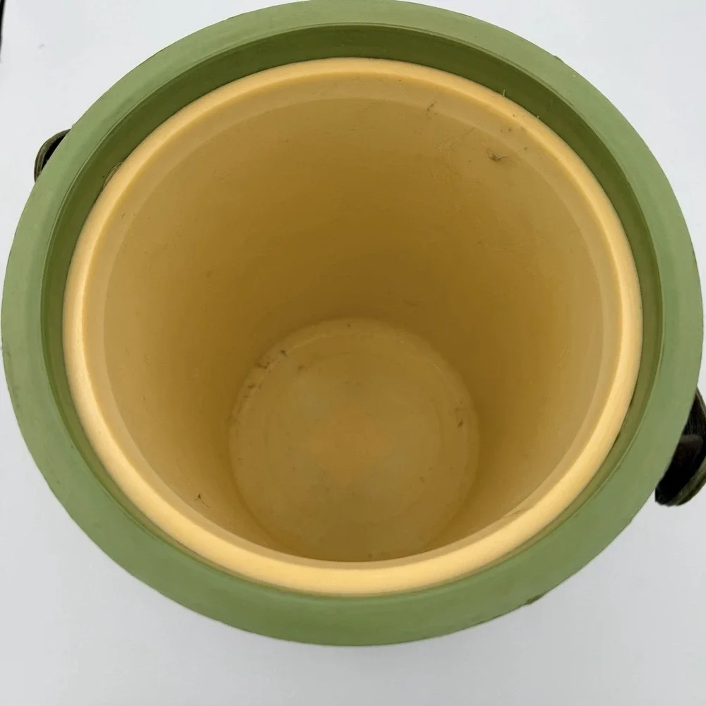 1960s Faux Woodgrain Ice Bucket Grape Cluster Motif Owen Corning Avocado Green
